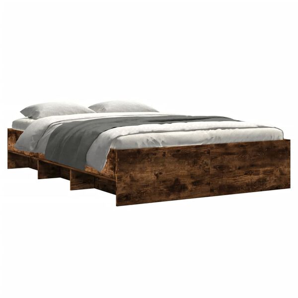 vidaXL Cadre de lit sans matelas ch&ecirc;ne fum&eacute; 135x190 cm bois ing&eacute;nierie
