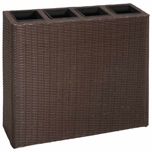 vidaXL Lit sur&eacute;lev&eacute; de jardin avec 4 pots R&eacute;sine tress&eacute;e Marron