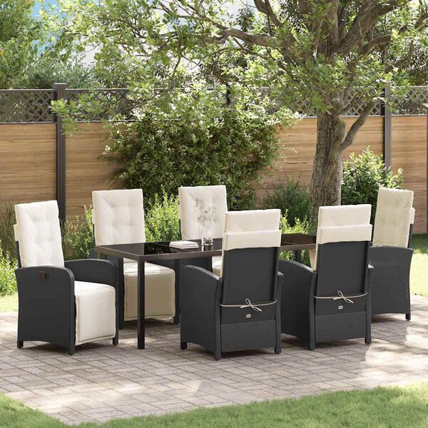 vidaXL Ensemble de salle &agrave; manger pour jardin 7 pcs Noir polyrotin