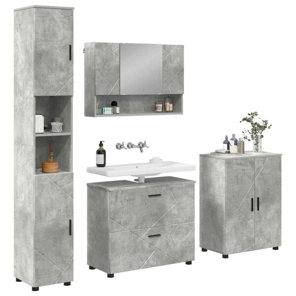 vidaXL Ensemble de mobilier de salle de bain 4 pcs Gris b&eacute;ton