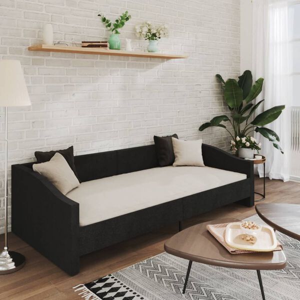 vidaXL Lit avec &eacute;clairage USB Noir Tissu 90x200 cm