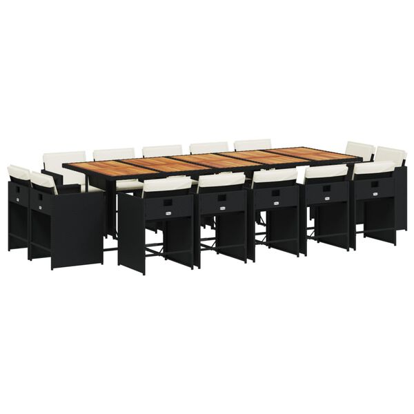 vidaXL Ensemble &agrave; manger de jardin 15 pcs coussins noir r&eacute;sine tress&eacute;e