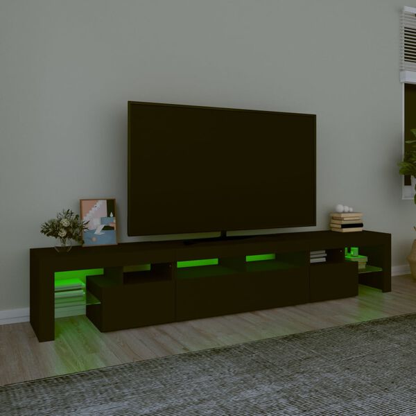 vidaXL Meuble TV avec lumi&egrave;res LED Noir 230x36,5x40 cm