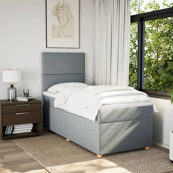 vidaXL Sommier &agrave; lattes de lit avec matelas Gris clair 90x200 cm Tissu