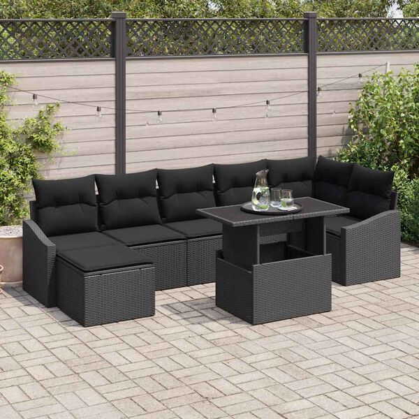 vidaXL Ensemble de canap&eacute; de jardin avec coussin 8 pcs Noir polyrotin