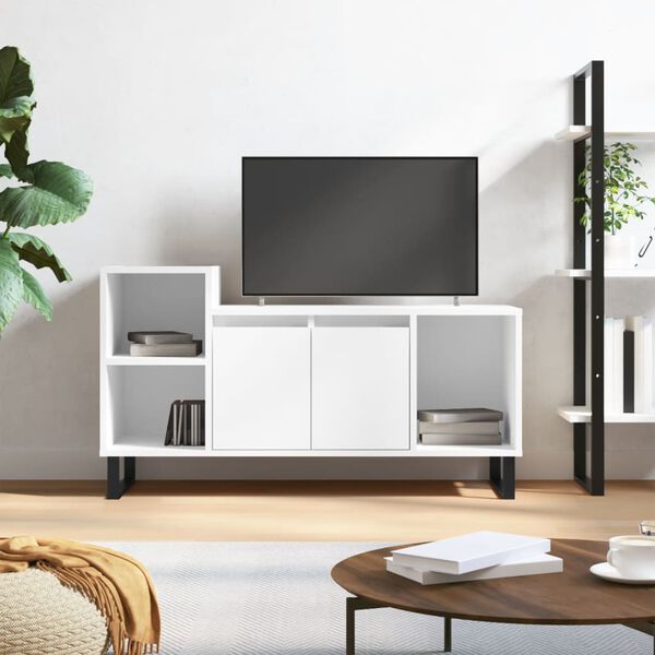 vidaXL Meuble TV Blanc brillant 100x35x55 cm Bois d'ing&eacute;nierie