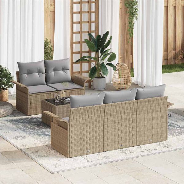 vidaXL Ensemble de canapé de jardin avec coussin 6 pcs Beige et gris