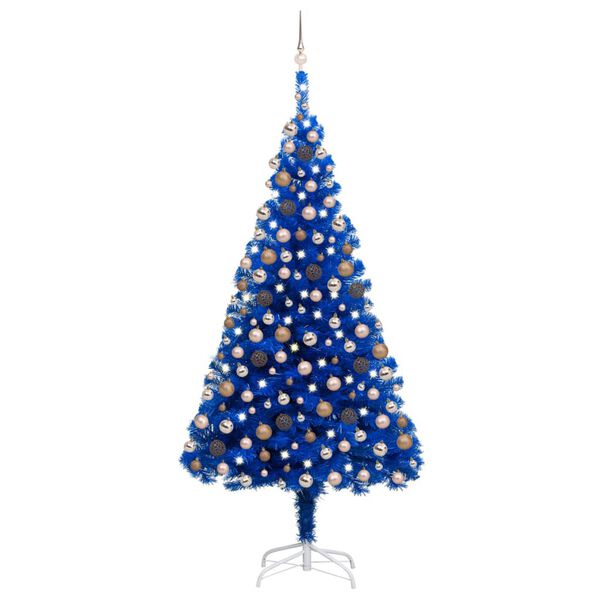vidaXL Arbre de No&euml;l artificiel pr&eacute;-&eacute;clair&eacute; et boules bleu 210 cm PVC