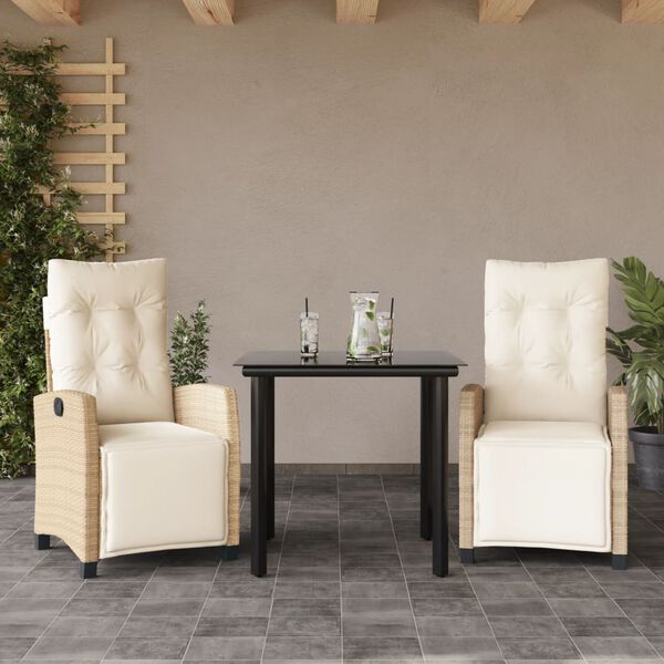vidaXL Ensemble &agrave; manger de jardin et coussins 3 pcs Beige poly rotin