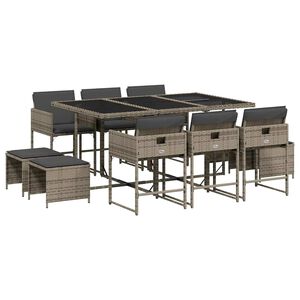 vidaXL Ensemble &agrave; manger de jardin 11pcs avec coussins gris poly rotin