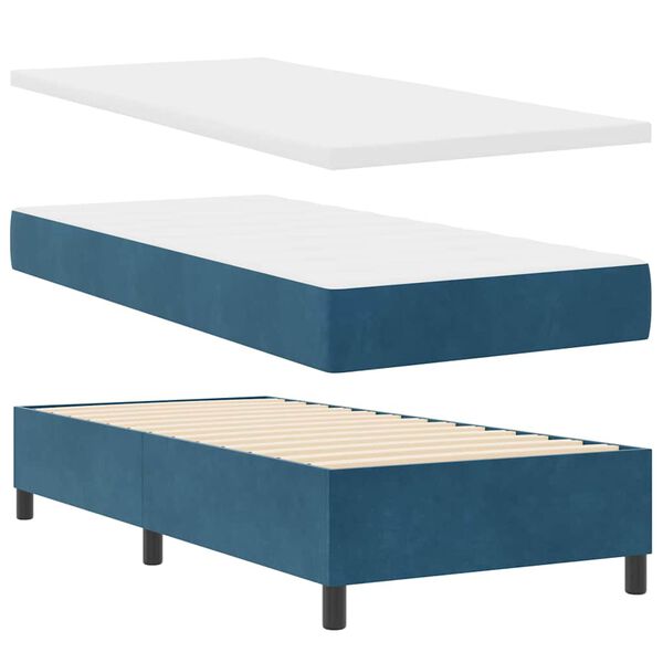 vidaXL Lit &agrave; ressorts avec matelas Bleu fonc&eacute; 90 x 190 cm Velours