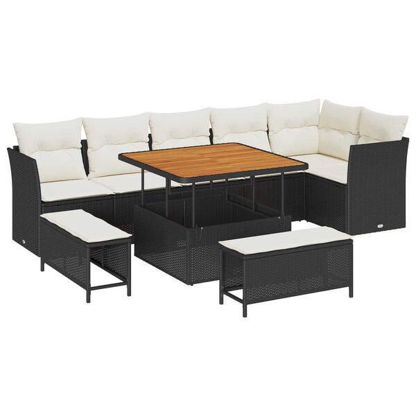 vidaXL Ensemble de canap&eacute; de jardin avec coussin 9 pcs Noir et cr&egrave;me