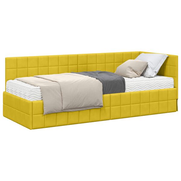vidaXL Cadre de lit d'angle avec matelas 2 pcs Jaune Velours