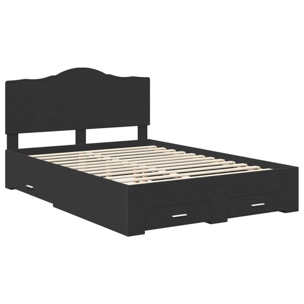 vidaXL Cadre de lit avec tiroir Noir 140 x 190 cm Bois d'ing&eacute;nierie
