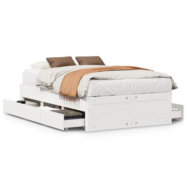 vidaXL Cadre de lit sans matelas avec tiroirs 135x190 cm bois de pin