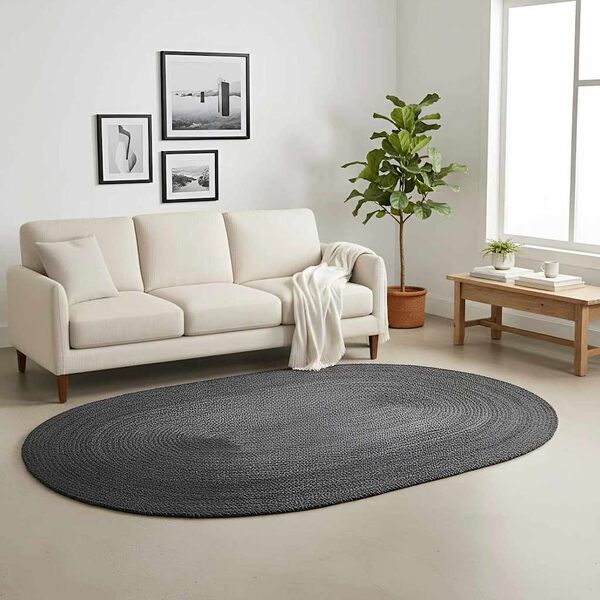 vidaXL Tapis de surface ovale Noir 122 x 183 cm Jute