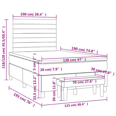 vidaXL Sommier à lattes de lit avec matelas noir 120x190 cm velours