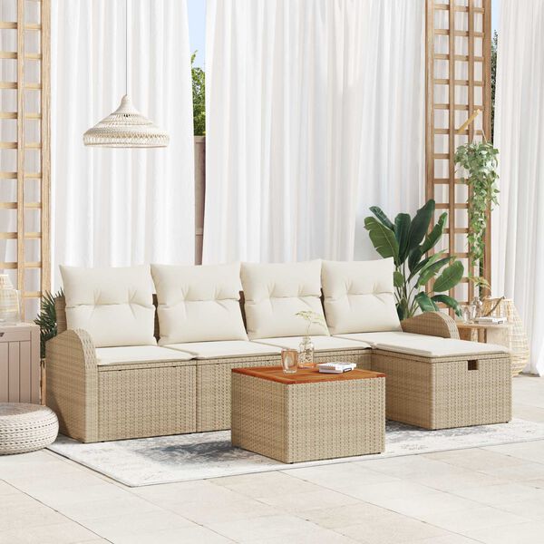 vidaXL Ensemble de canap&eacute; de jardin avec coussin 6 pcs Beige polyrotin