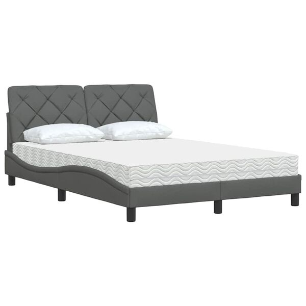 vidaXL Lit avec matelas gris fonc&eacute; 140x190 cm tissu