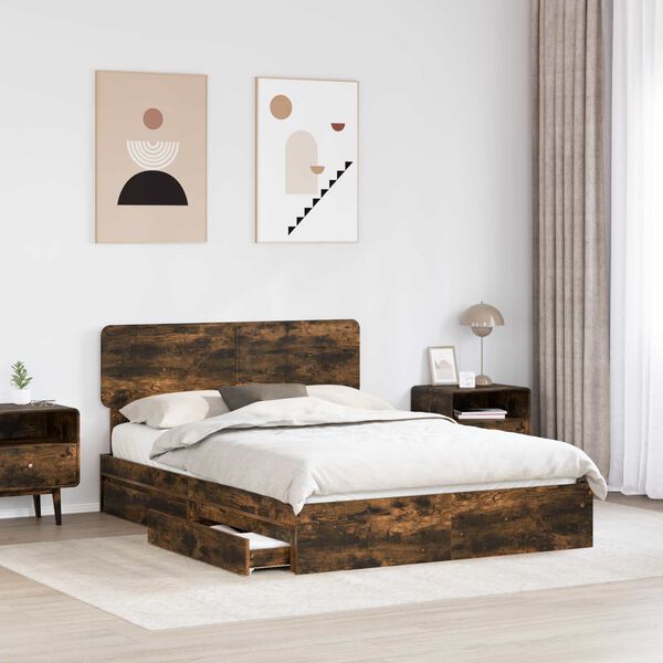 vidaXL Lit de Rangement Ch&ecirc;ne fum&eacute; 160 x 200 cm Bois d'ing&eacute;nierie