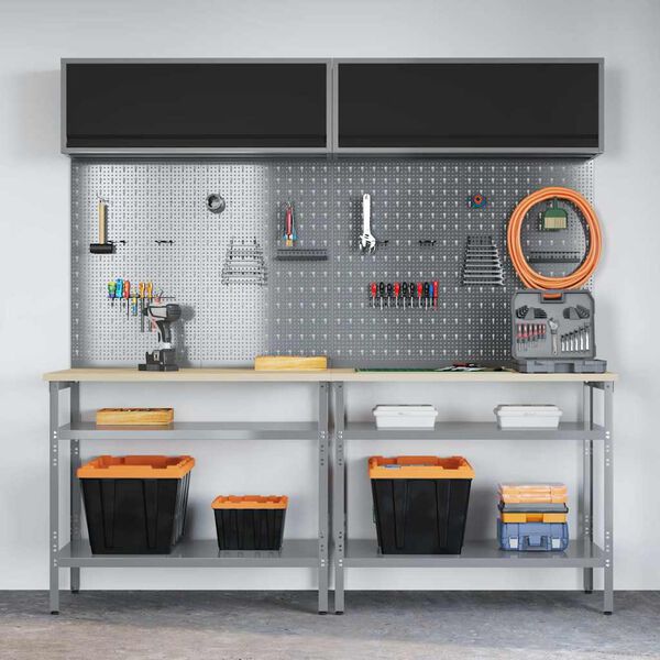 vidaXL Ensemble d'&eacute;tabli avec &eacute;tag&egrave;re avec stockage Gris Acier