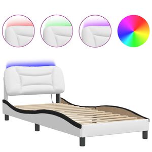 vidaXL Cadre de lit avec LED sans matelas Hvar blanc et noir 90x200 cm