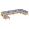 vidaXL Salon de jardin 10 pcs avec coussins gris bois de pin massif