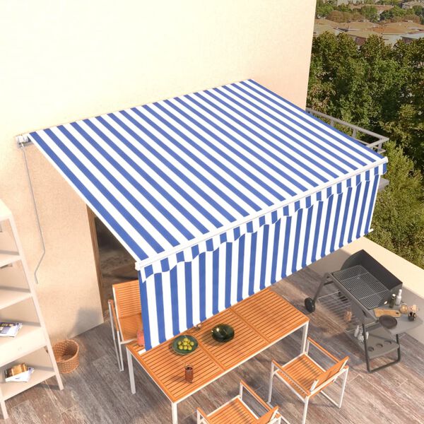 vidaXL Auvent manuel r&eacute;tractable avec store 4,5x3 m Bleu et blanc