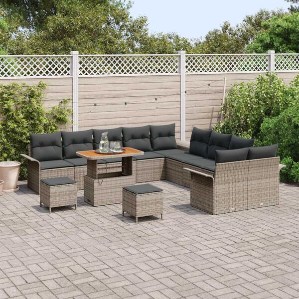 vidaXL Ensemble de canap&eacute; de jardin avec coussin 13 pcs Gris polyrotin