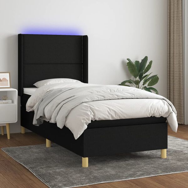 vidaXL Sommier &agrave; lattes de lit matelas et LED Noir 100x200 cm Tissu