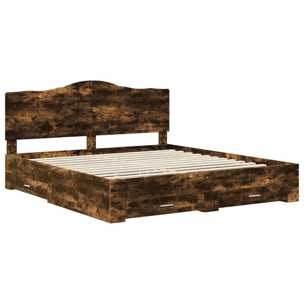 vidaXL Cadre de lit Ch&ecirc;ne fum&eacute; 200 x 200 cm Bois d'ing&eacute;nierie