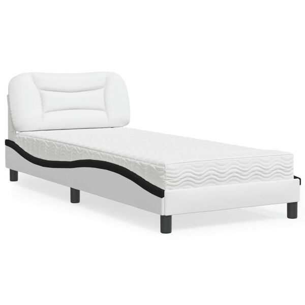 vidaXL Lit avec matelas Hvar blanc et noir 90x200 cm similicuir