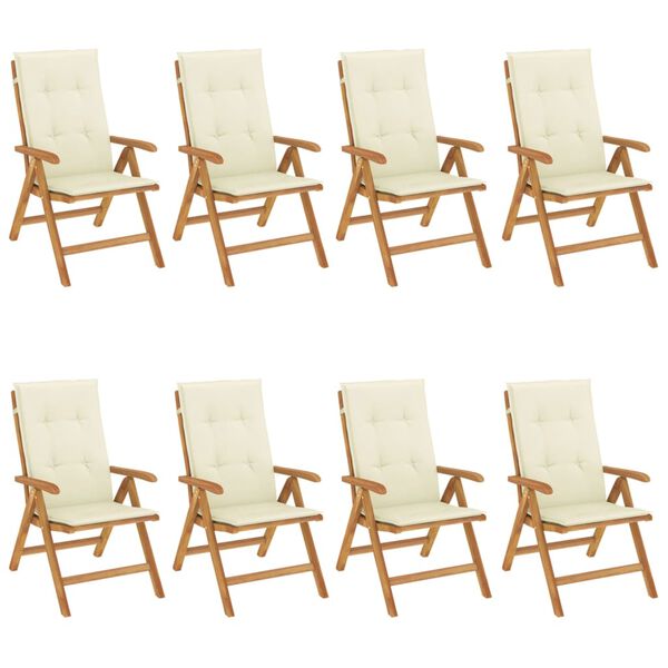 vidaXL Chaises de jardin inclinables et coussins lot de 8 teck solide