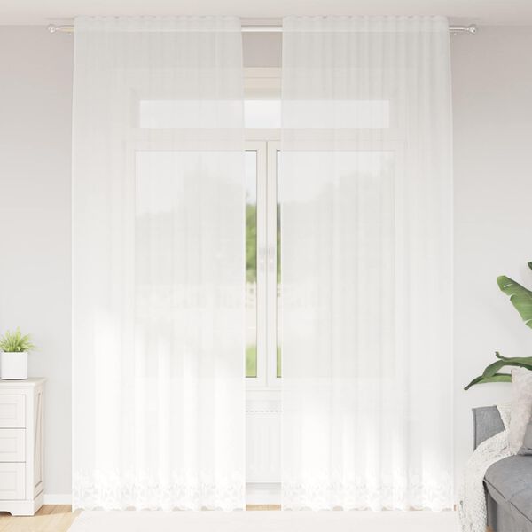vidaXL Rideau en Dentelle Floral Blanc 300 x 150 cm Polyester