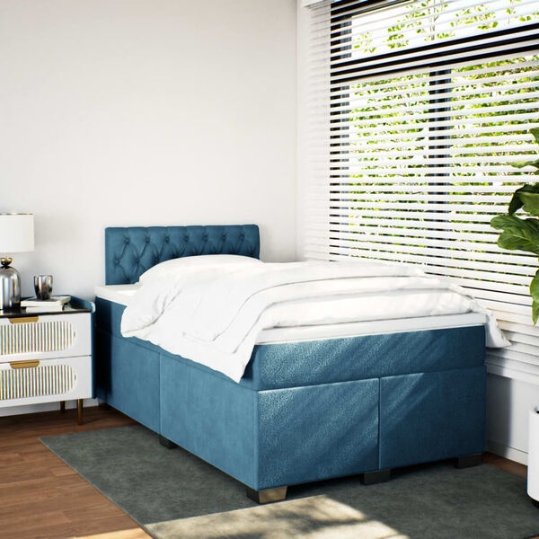 vidaXL Sommier &agrave; lattes de lit et matelas Bleu fonc&eacute; 120x200cm Velours