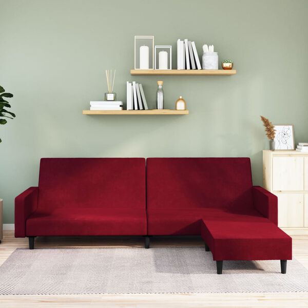 vidaXL Canap&eacute;-lit &agrave; 2 places avec repose-pied Rouge bordeaux Velours