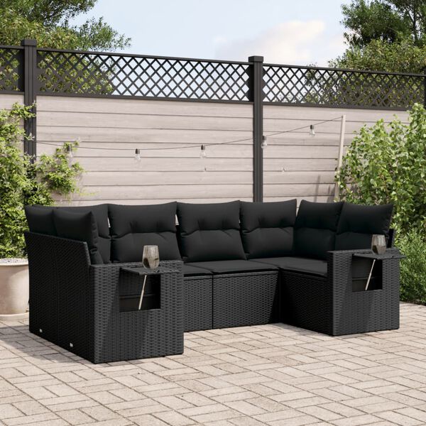 vidaXL Salon de jardin 6 pcs avec coussins noir r&eacute;sine tress&eacute;e