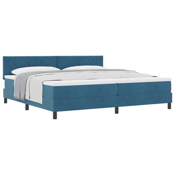 vidaXL Lit &agrave; ressorts avec matelas Bleu fonc&eacute; 200 x 200 cm Velours
