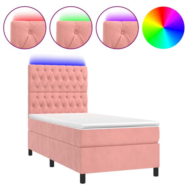 vidaXL Sommier &agrave; lattes de lit matelas et LED Rose 90x200 cm Velours