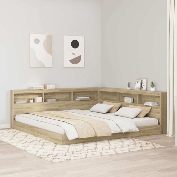 vidaXL Lit Biblioth&egrave;que Ch&ecirc;ne sonoma 180 x 200 cm Bois d'ing&eacute;nierie