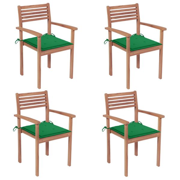 vidaXL Chaises de jardin lot de 4 et coussins vert Bois de teck solide