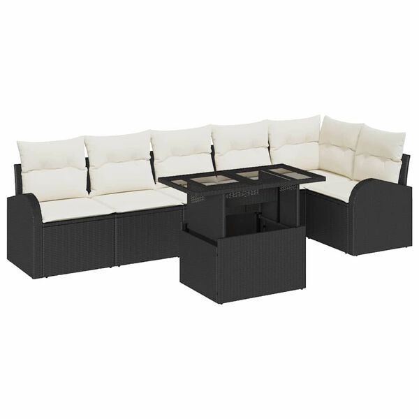 vidaXL Ensemble de canap&eacute; de jardin 7 pcs Noir et cr&egrave;me polyrotin