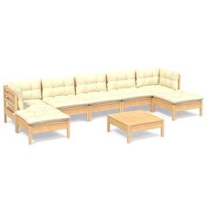 vidaXL Salon de jardin 8 pcs avec coussins cr&egrave;me Bois de pin