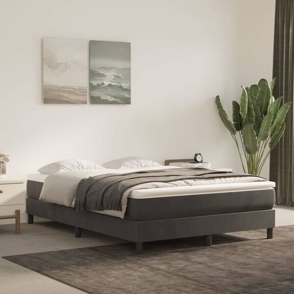 vidaXL Sommier &agrave; lattes de lit et matelas Gris fonc&eacute; 140x200cm Velours