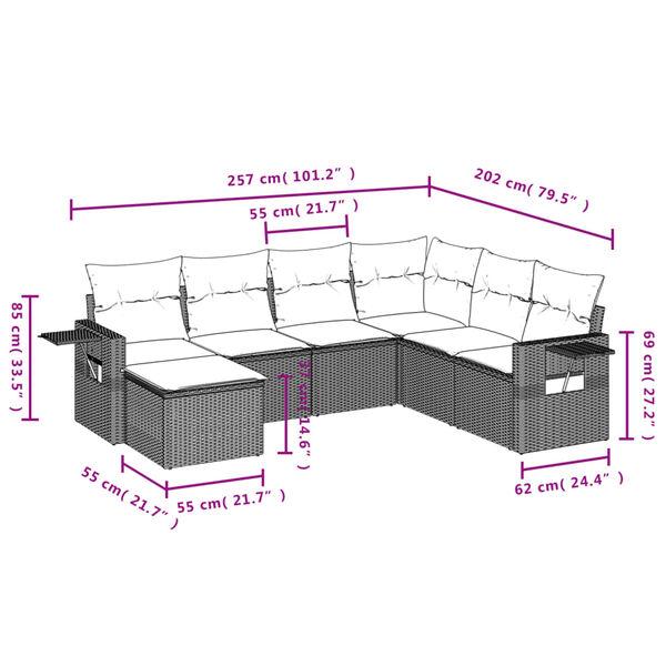 vidaXL Salon de jardin 7 pcs avec coussins noir r&eacute;sine tress&eacute;e