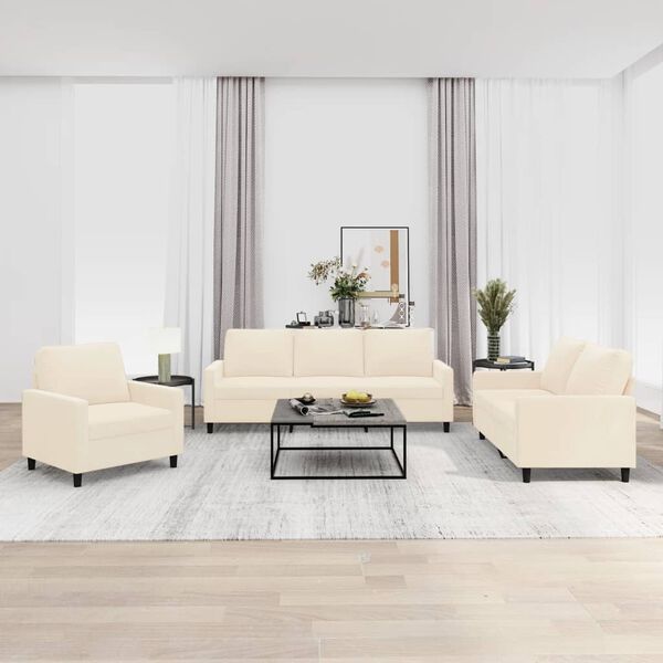 vidaXL Ensemble de canap&eacute;s 3 pcs avec coussins Cr&egrave;me Velours