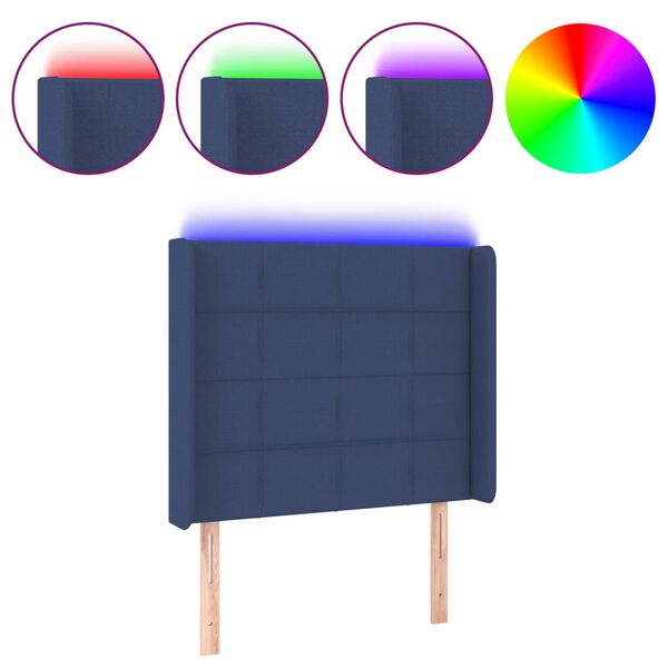 vidaXL T&ecirc;te de lit &agrave; LED Bleu 103x16x118/128 cm Tissu