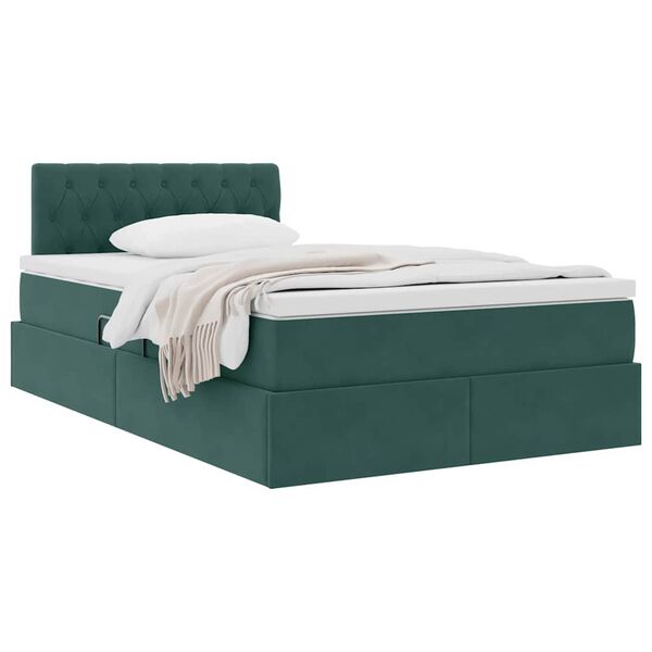 vidaXL Lit de Rangement avec matelas Vert fonc&eacute; 120 x 200 cm Velours