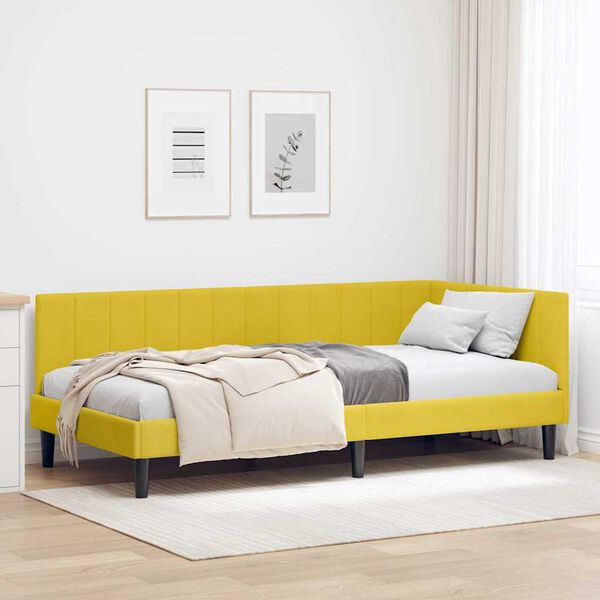vidaXL Cadre de lit d'angle Jaune 90 cm x 200 cm Velours