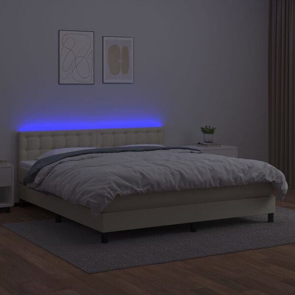 vidaXL Sommier &agrave; lattes de lit avec matelas et LED Cr&egrave;me 160x200 cm